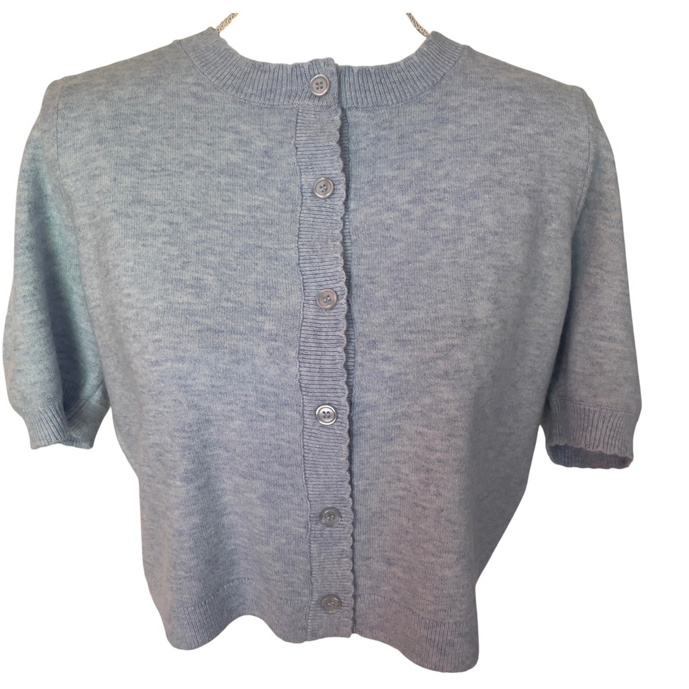 Song of Style Aimee Song Light Blue Medium Short Sleeve Cropped Cardigan Sweater